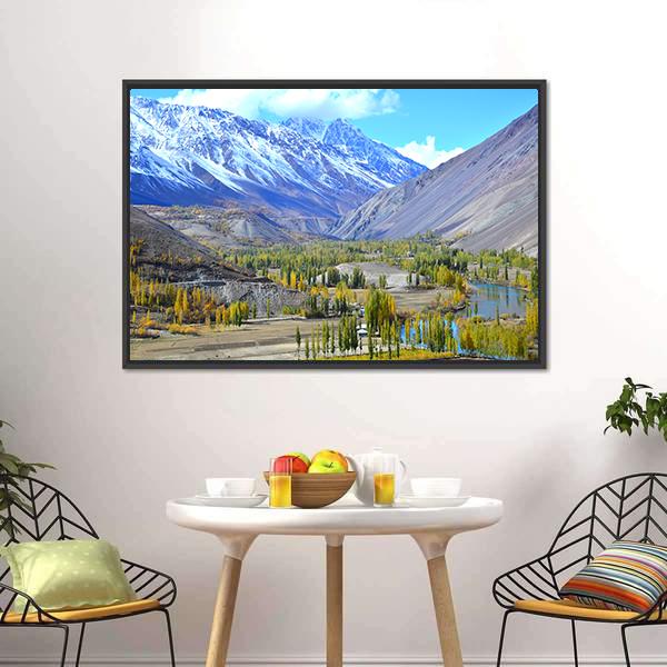 Autumn Lake Pakistan Canvas Wall Art-3 Horizontal-Gallery Wrap-25" x 16"-Tiaracle