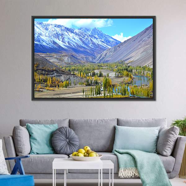 Autumn Lake Pakistan Canvas Wall Art-3 Horizontal-Gallery Wrap-25" x 16"-Tiaracle