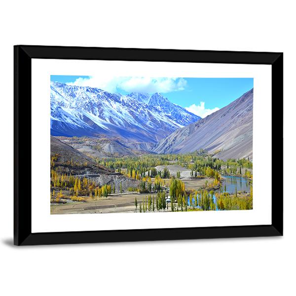 Autumn Lake Pakistan Canvas Wall Art-3 Horizontal-Gallery Wrap-25" x 16"-Tiaracle