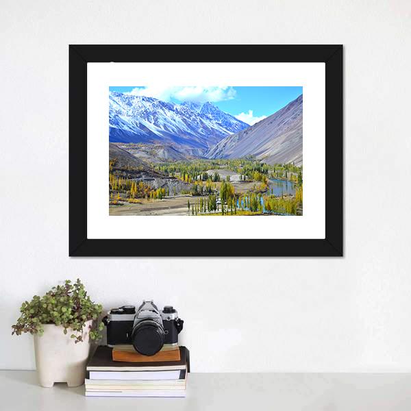 Autumn Lake Pakistan Canvas Wall Art-1 Piece-Framed Print-20" x 16"-Tiaracle