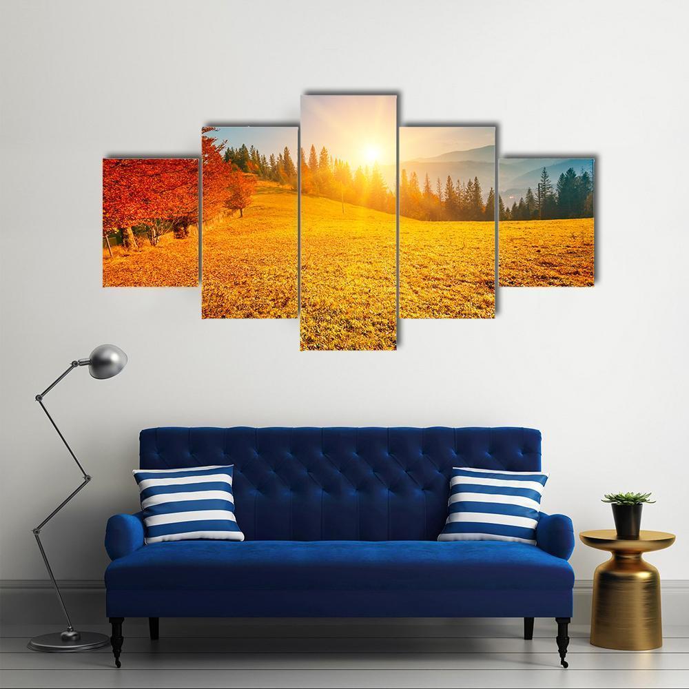 Autumn Landscape Ukraine Canvas Wall Art-5 Star-Gallery Wrap-62" x 32"-Tiaracle