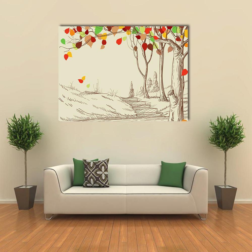 Autumn Trees Sketch Canvas Wall Art-1 Piece-Gallery Wrap-48" x 32"-Tiaracle