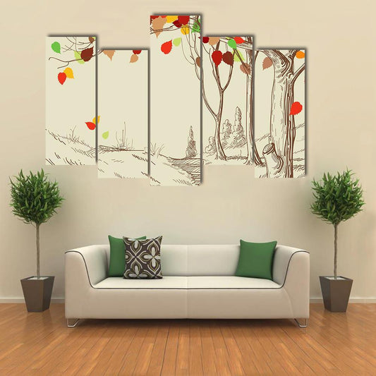 Autumn Trees Sketch Canvas Wall Art-5 Pop-Gallery Wrap-47" x 32"-Tiaracle