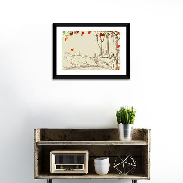 Autumn Trees Sketch Canvas Wall Art-1 Piece-Framed Print-20" x 16"-Tiaracle