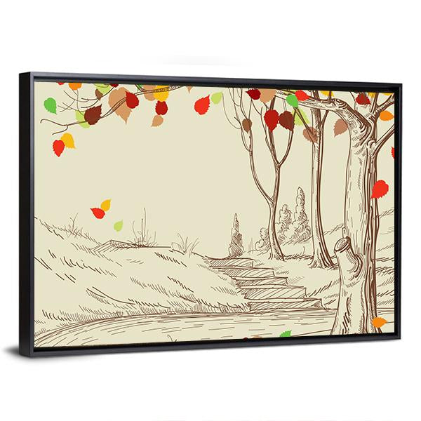 Autumn Trees Sketch Canvas Wall Art-3 Horizontal-Gallery Wrap-25" x 16"-Tiaracle