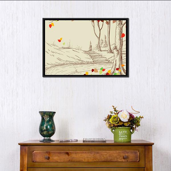 Autumn Trees Sketch Canvas Wall Art-1 Piece-Floating Frame-24" x 16"-Tiaracle