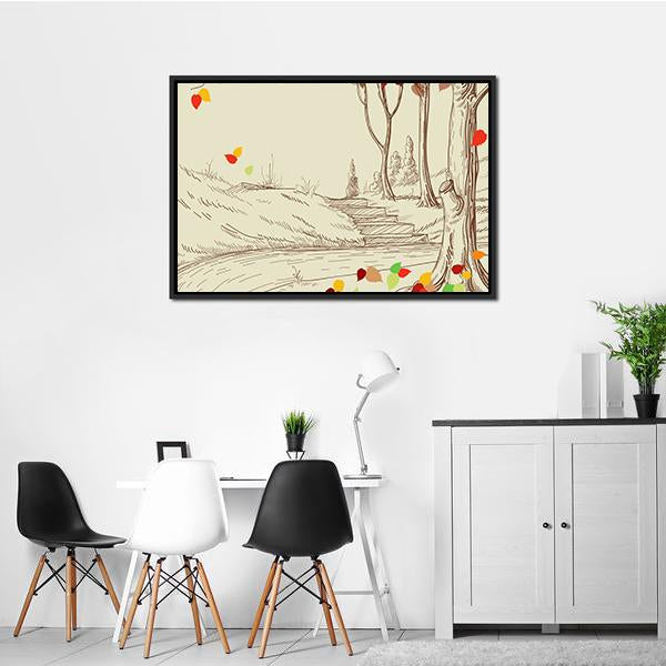 Autumn Trees Sketch Canvas Wall Art-3 Horizontal-Gallery Wrap-25" x 16"-Tiaracle
