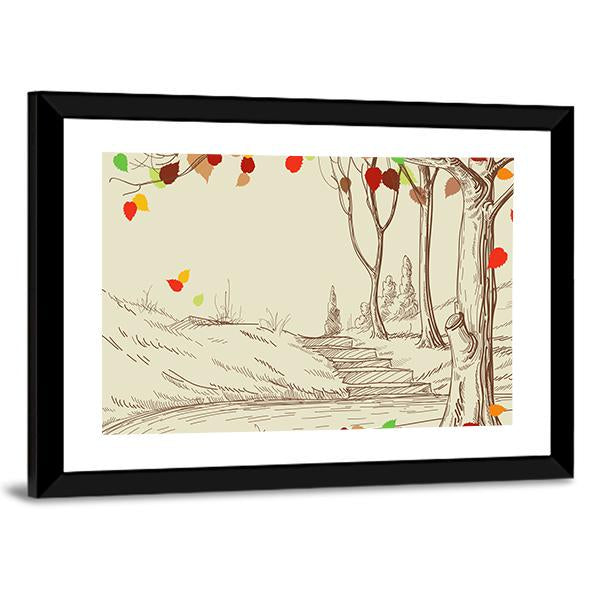 Autumn Trees Sketch Canvas Wall Art-3 Horizontal-Gallery Wrap-25" x 16"-Tiaracle