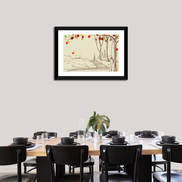 Autumn Trees Sketch Canvas Wall Art-3 Horizontal-Gallery Wrap-25" x 16"-Tiaracle
