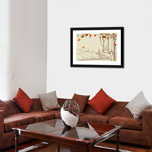 Autumn Trees Sketch Canvas Wall Art-3 Horizontal-Gallery Wrap-25" x 16"-Tiaracle