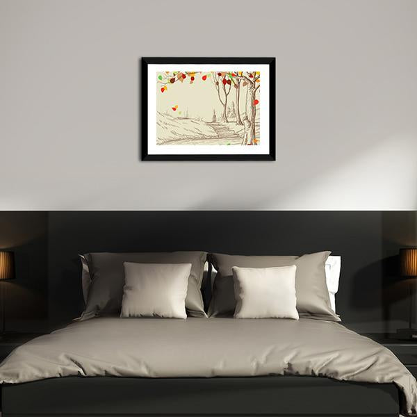 Autumn Trees Sketch Canvas Wall Art-3 Horizontal-Gallery Wrap-25" x 16"-Tiaracle