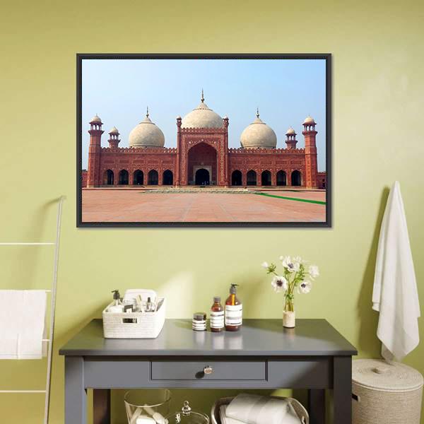 Badshahi Mosque Canvas Wall Art-1 Piece-Floating Frame-24" x 16"-Tiaracle