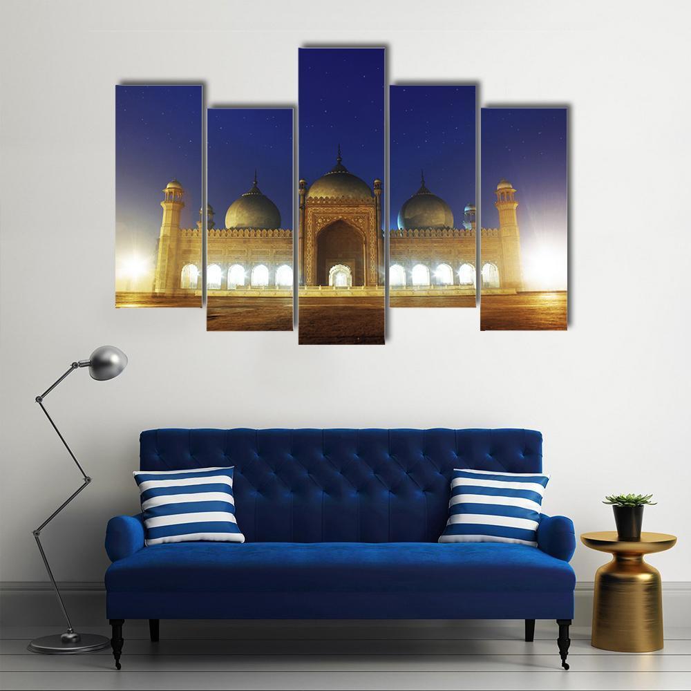 Badshahi Mosque Lahore Canvas Wall Art-5 Pop-Gallery Wrap-47" x 32"-Tiaracle