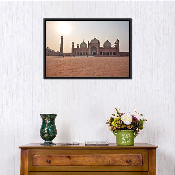 Badshahi Mosque In Lahore Canvas Wall Art-1 Piece-Floating Frame-24" x 16"-Tiaracle