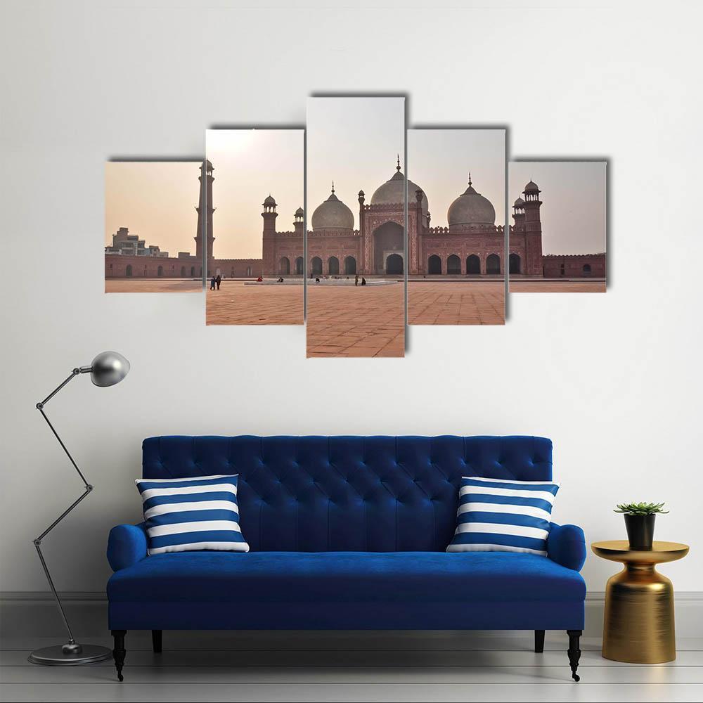 Badshahi Mosque In Lahore Canvas Wall Art-5 Star-Gallery Wrap-62" x 32"-Tiaracle