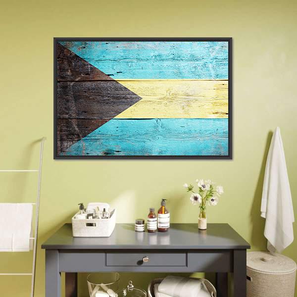 Bahamas Flag Canvas Wall Art-1 Piece-Floating Frame-24" x 16"-Tiaracle