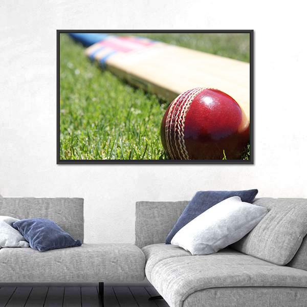 Ball & Bat On Grass Canvas Wall Art-3 Horizontal-Gallery Wrap-25" x 16"-Tiaracle