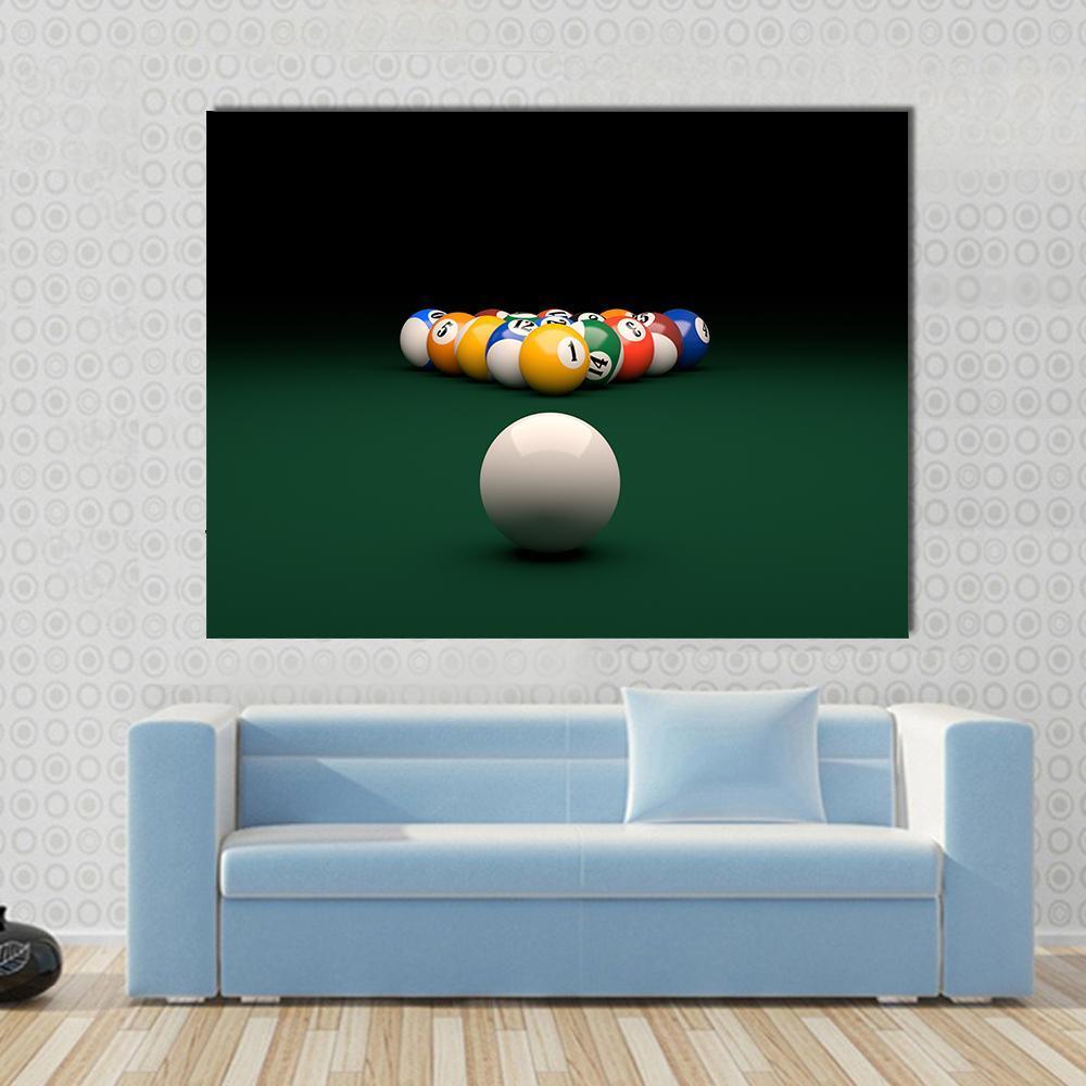 Balls On Billiards Green Table Canvas Wall Art-1 Piece-Gallery Wrap-48" x 32"-Tiaracle