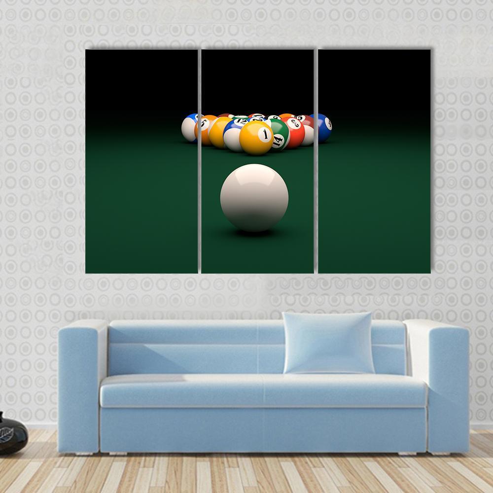 Balls On Billiards Green Table Canvas Wall Art-3 Horizontal-Gallery Wrap-37" x 24"-Tiaracle