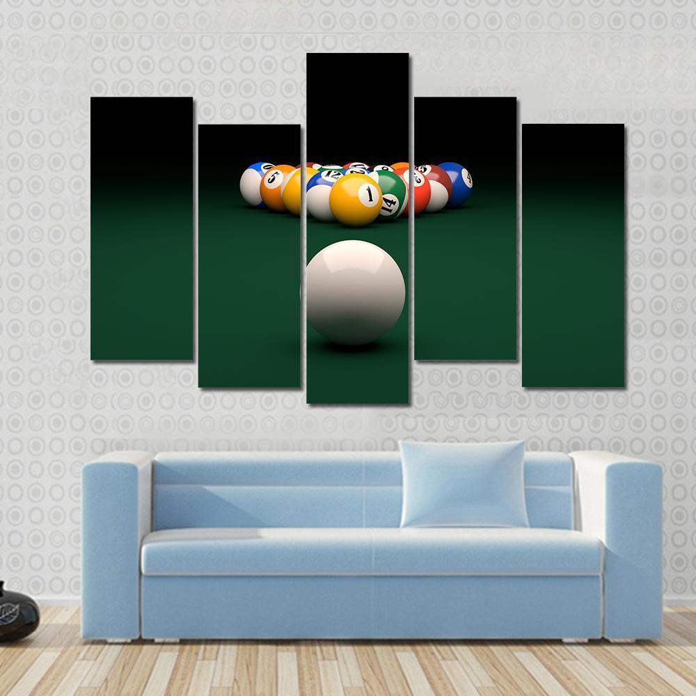 Balls On Billiards Green Table Canvas Wall Art-5 Pop-Gallery Wrap-47" x 32"-Tiaracle