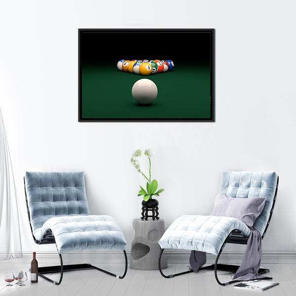 Balls On Billiards Green Table Canvas Wall Art-3 Horizontal-Gallery Wrap-25" x 16"-Tiaracle