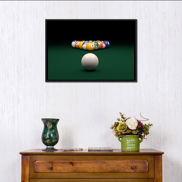 Balls On Billiards Green Table Canvas Wall Art-1 Piece-Floating Frame-24" x 16"-Tiaracle