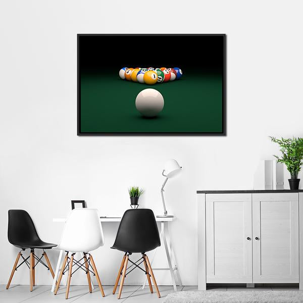 Balls On Billiards Green Table Canvas Wall Art-3 Horizontal-Gallery Wrap-25" x 16"-Tiaracle