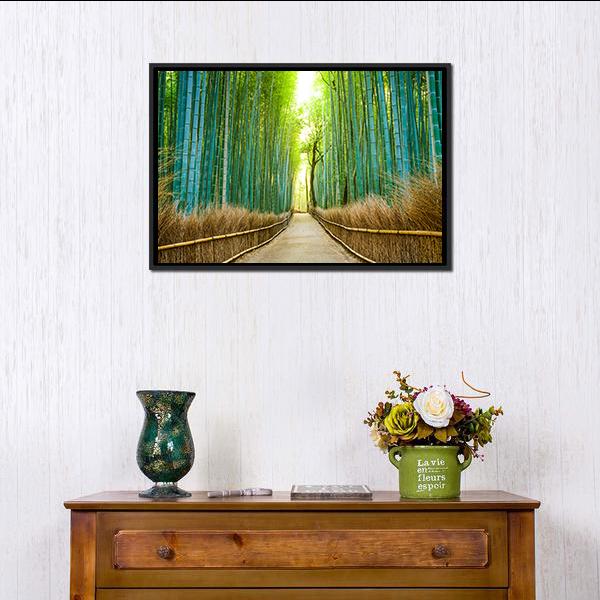 Bamboo Forest In Kyoto Canvas Wall Art-1 Piece-Floating Frame-24" x 16"-Tiaracle