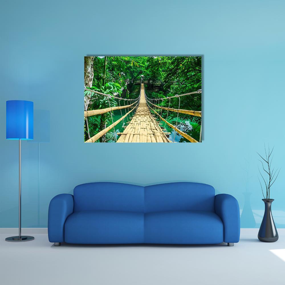 Bamboo Suspension Bridge Canvas Wall Art-1 Piece-Gallery Wrap-48" x 32"-Tiaracle