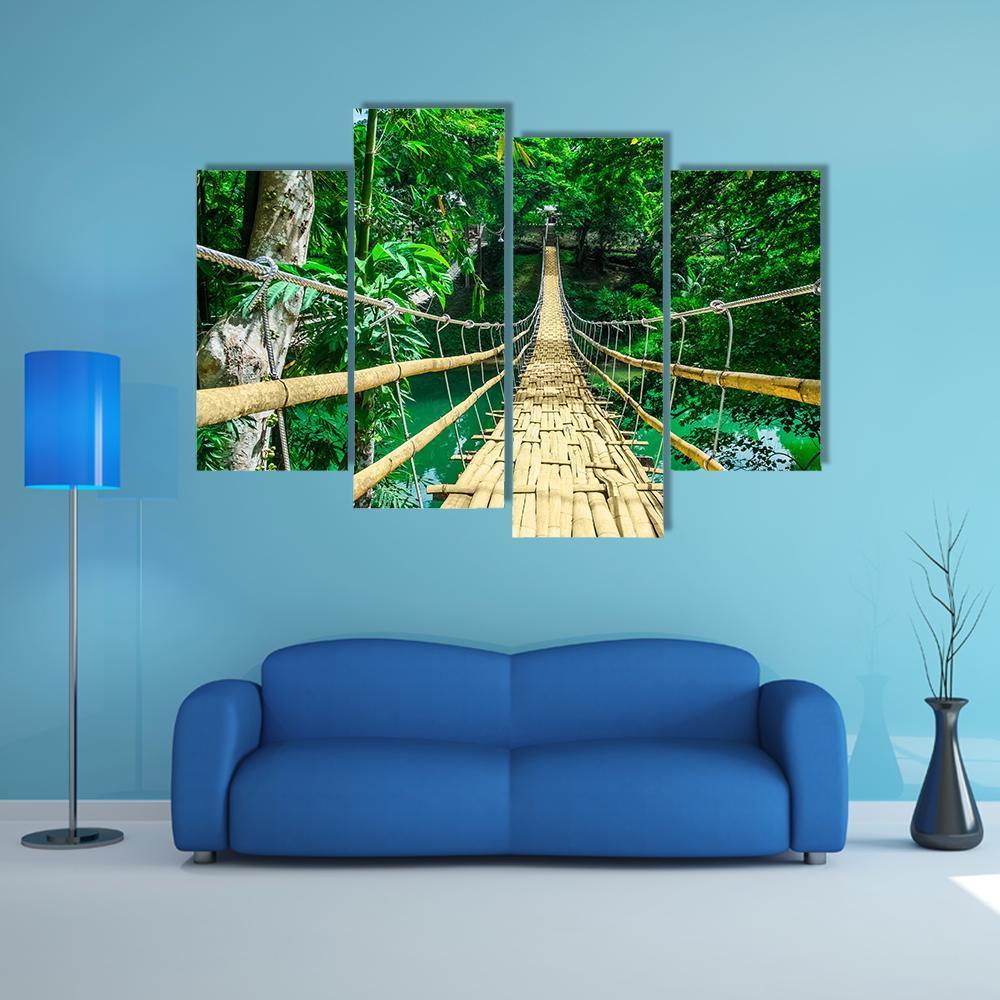 Bamboo Suspension Bridge Canvas Wall Art-4 Pop-Gallery Wrap-50" x 32"-Tiaracle