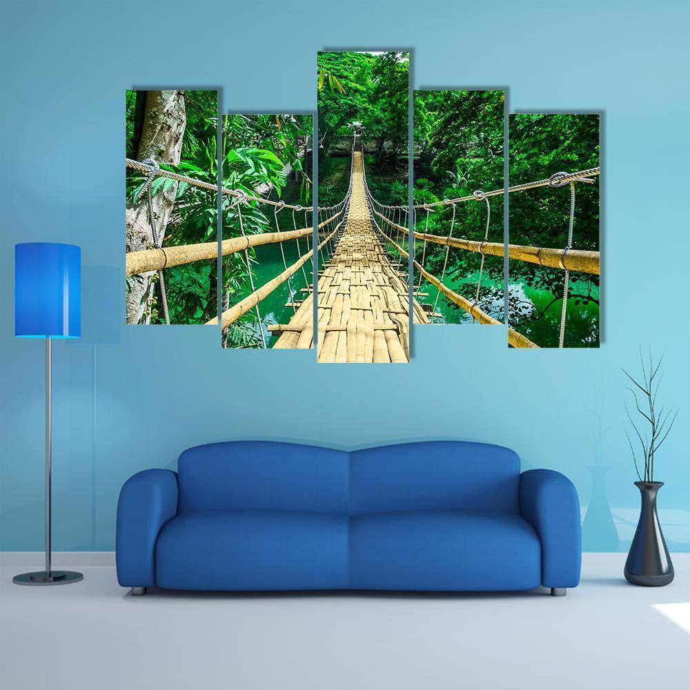 Bamboo Suspension Bridge Canvas Wall Art-5 Pop-Gallery Wrap-47" x 32"-Tiaracle