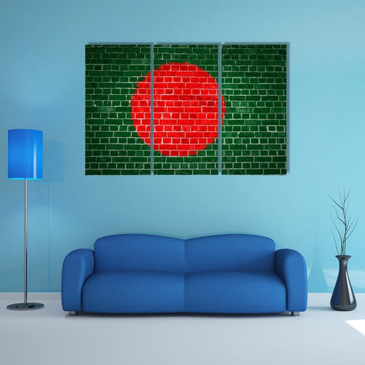 Bangladesh Flag On Brick Wall Canvas Wall Art-3 Horizontal-Gallery Wrap-37" x 24"-Tiaracle