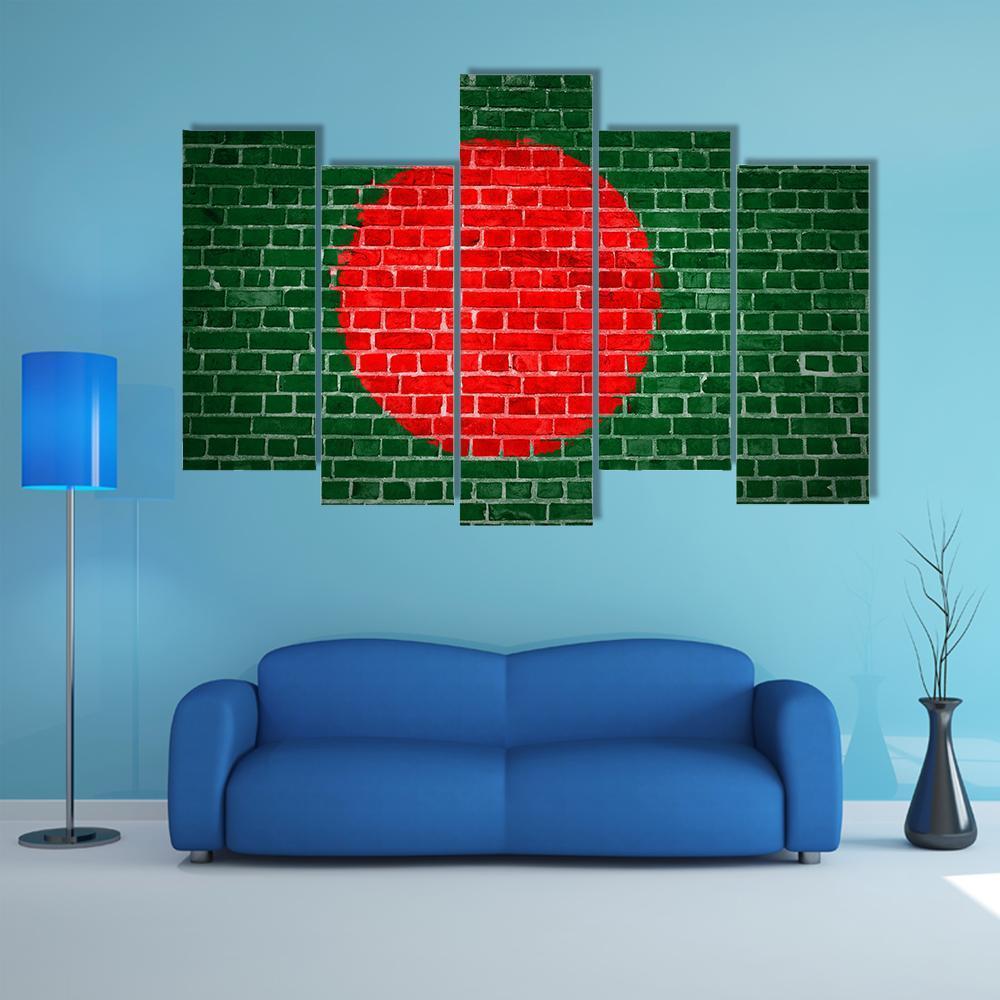 Bangladesh Flag On Brick Wall Canvas Wall Art-5 Pop-Gallery Wrap-47" x 32"-Tiaracle
