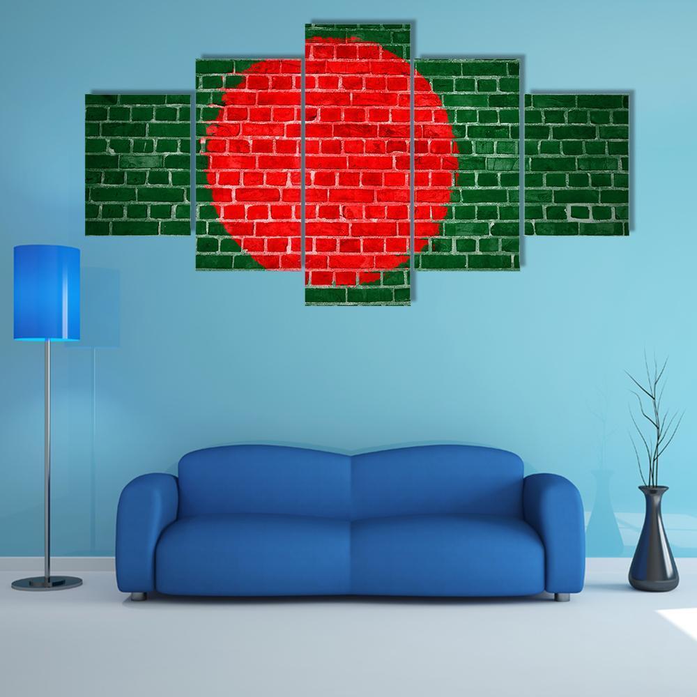Bangladesh Flag On Brick Wall Canvas Wall Art-5 Star-Gallery Wrap-62" x 32"-Tiaracle