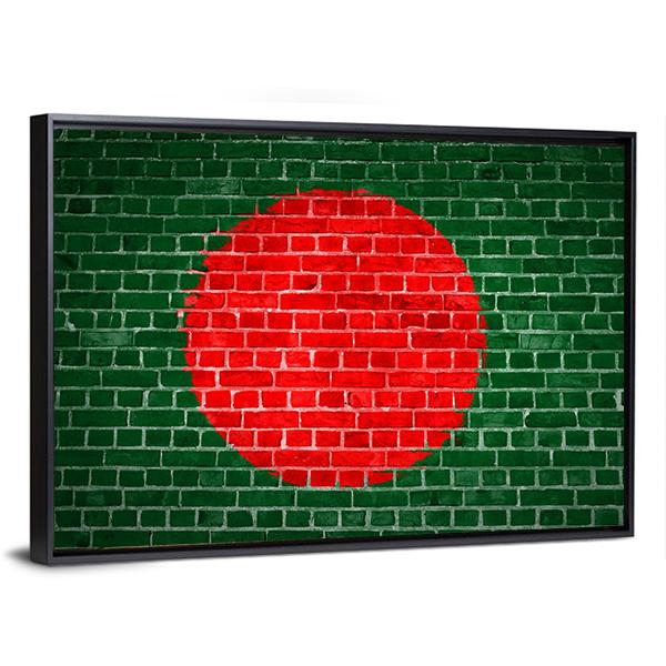 Bangladesh Flag On Brick Wall Canvas Wall Art-3 Horizontal-Gallery Wrap-25" x 16"-Tiaracle