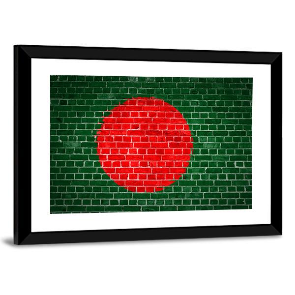 Bangladesh Flag On Brick Wall Canvas Wall Art-3 Horizontal-Gallery Wrap-25" x 16"-Tiaracle