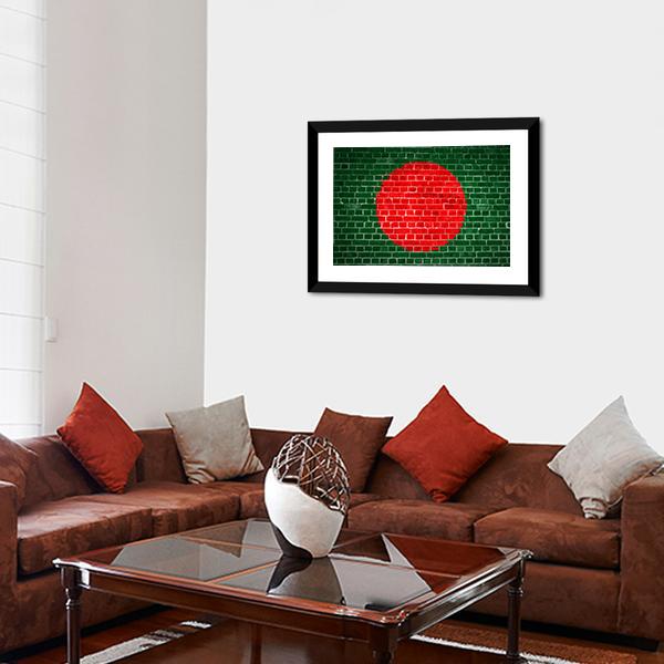Bangladesh Flag On Brick Wall Canvas Wall Art-3 Horizontal-Gallery Wrap-25" x 16"-Tiaracle