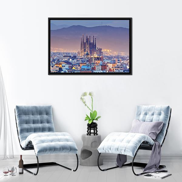 Barcelona At Night Canvas Wall Art-3 Horizontal-Gallery Wrap-25" x 16"-Tiaracle