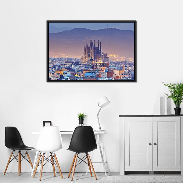 Barcelona At Night Canvas Wall Art-3 Horizontal-Gallery Wrap-25" x 16"-Tiaracle