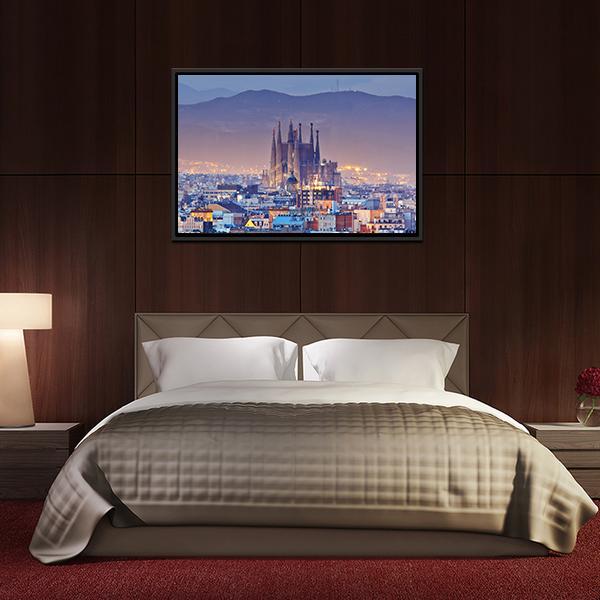 Barcelona At Night Canvas Wall Art-3 Horizontal-Gallery Wrap-25" x 16"-Tiaracle