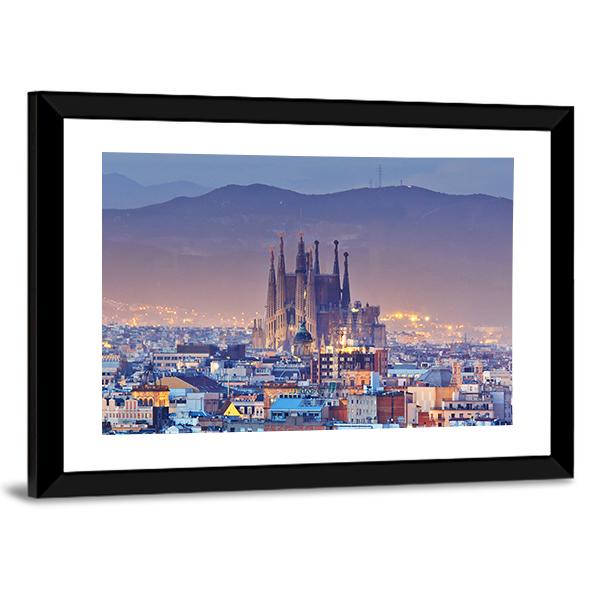 Barcelona At Night Canvas Wall Art-3 Horizontal-Gallery Wrap-25" x 16"-Tiaracle