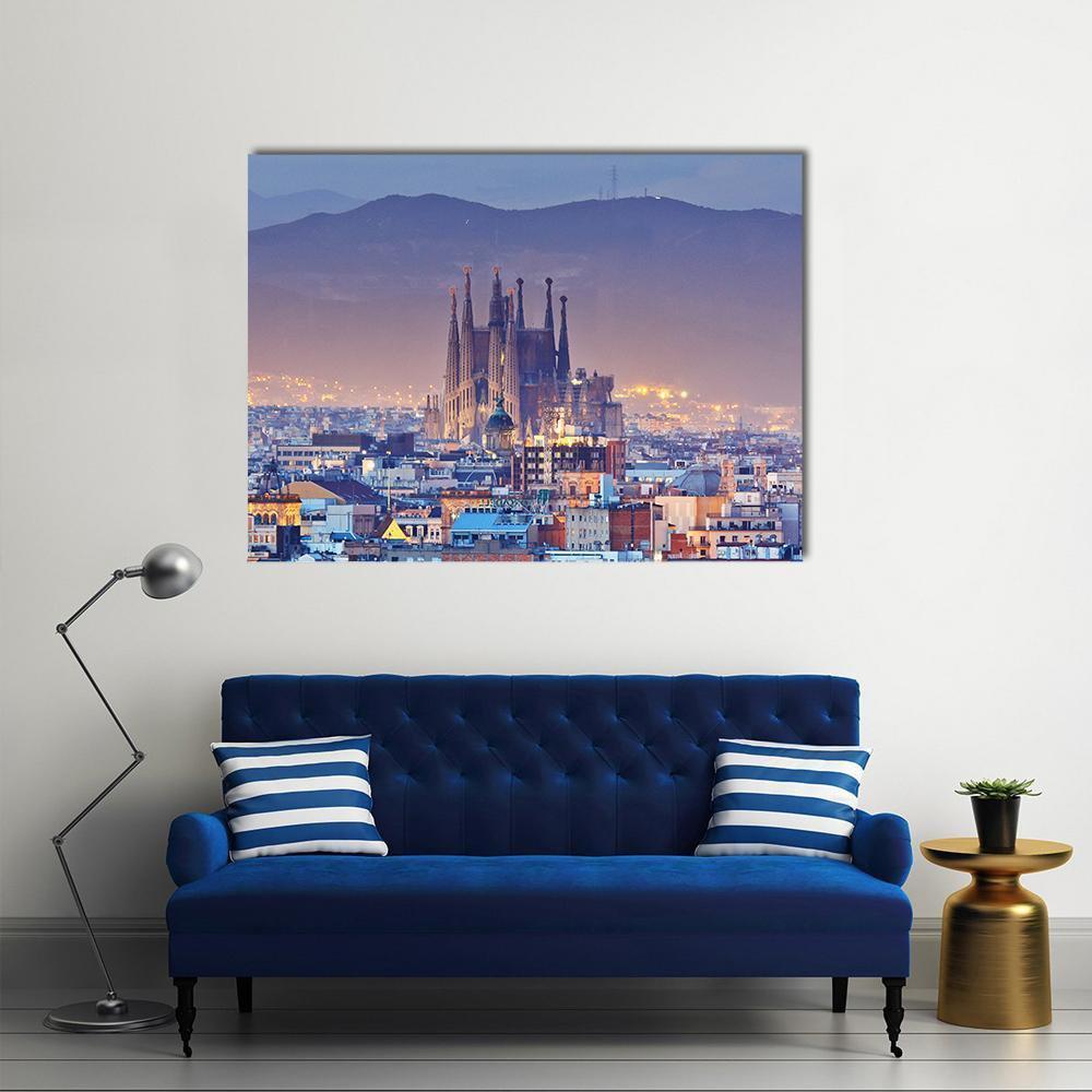 Barcelona At Night Canvas Wall Art-1 Piece-Gallery Wrap-48" x 32"-Tiaracle