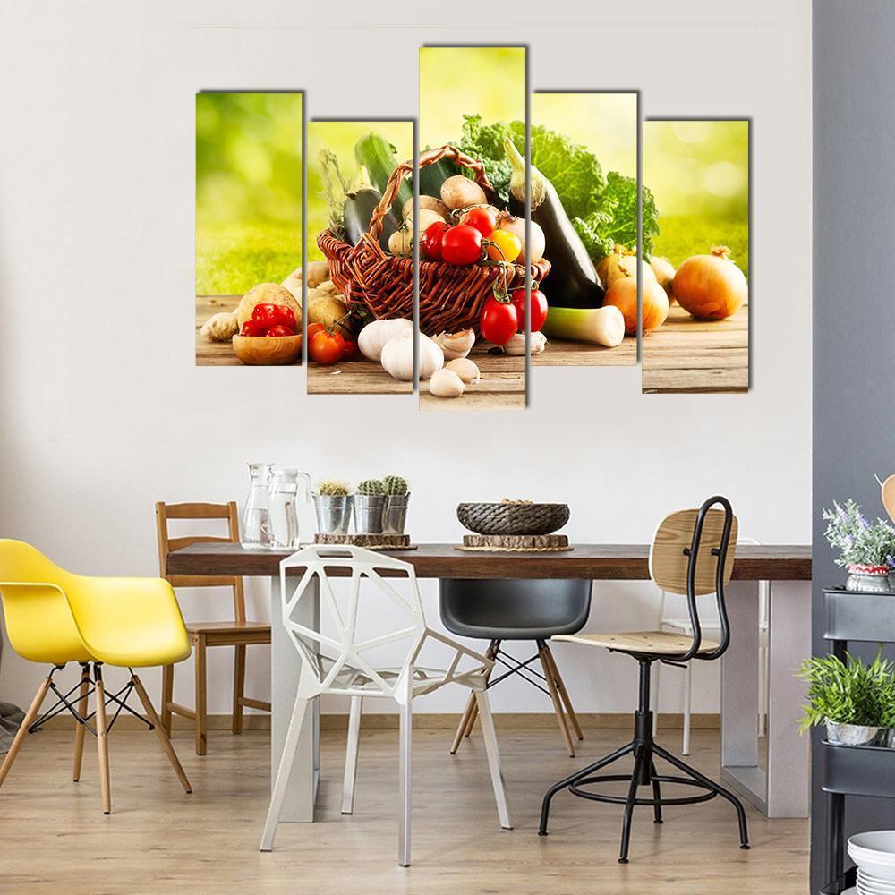 Basket Of Vegetables Canvas Wall Art-5 Pop-Gallery Wrap-47" x 32"-Tiaracle