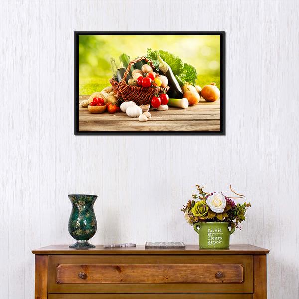 Basket Of Vegetables Canvas Wall Art-1 Piece-Floating Frame-24" x 16"-Tiaracle