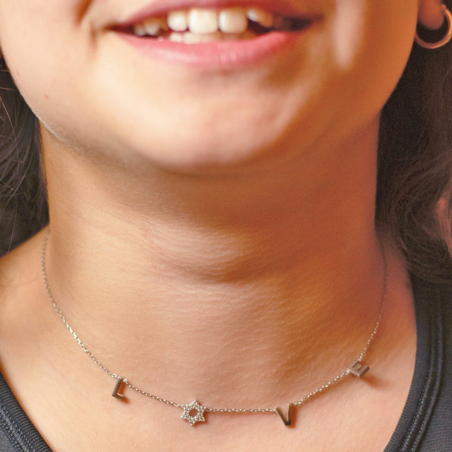 Love Necklace with a Sparkling Jewish Star in the Center