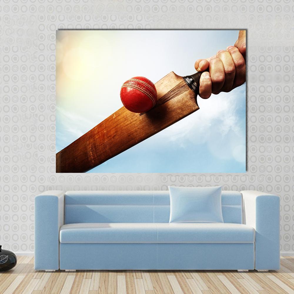 Batsman Hitting A Ball Canvas Wall Art-1 Piece-Gallery Wrap-48" x 32"-Tiaracle