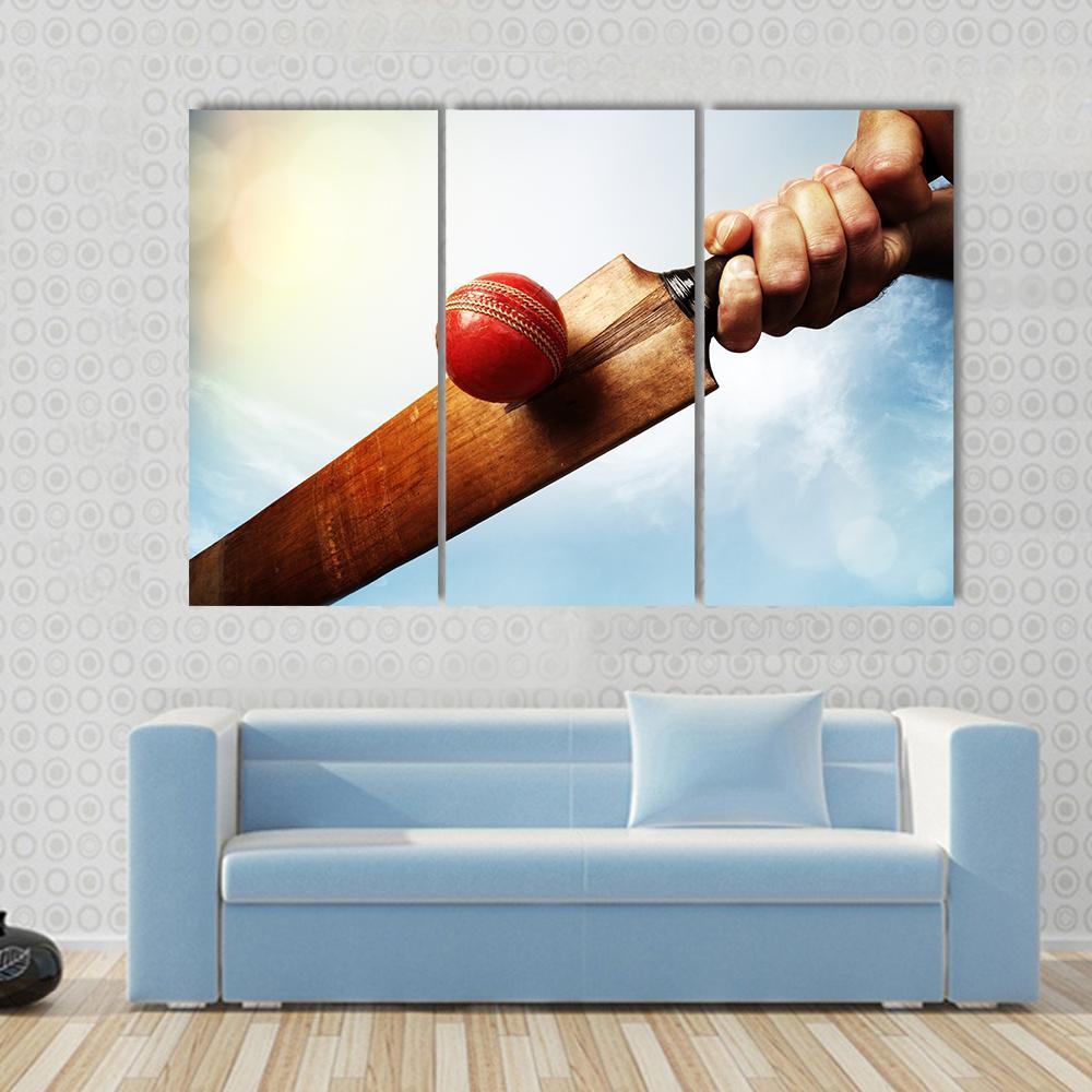 Batsman Hitting A Ball Canvas Wall Art-3 Horizontal-Gallery Wrap-37" x 24"-Tiaracle