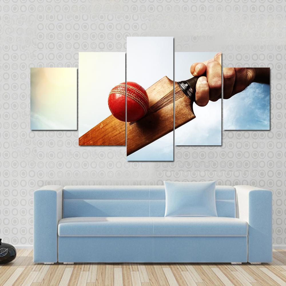 Batsman Hitting A Ball Canvas Wall Art-5 Star-Gallery Wrap-62" x 32"-Tiaracle