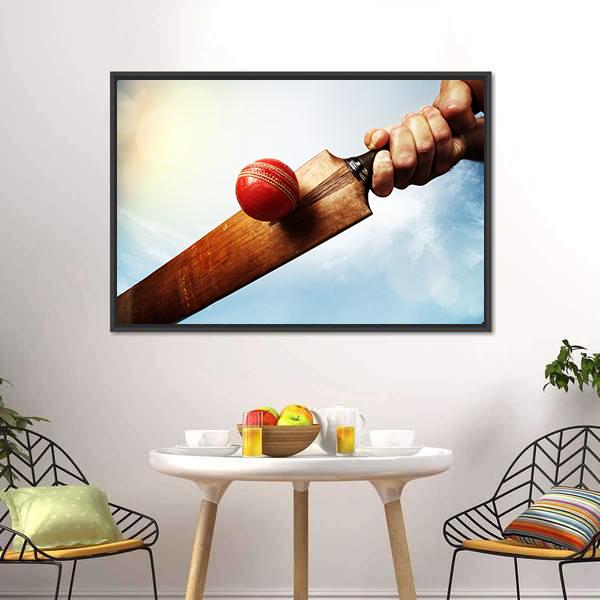 Batsman Hitting A Ball Canvas Wall Art-1 Piece-Floating Frame-24" x 16"-Tiaracle