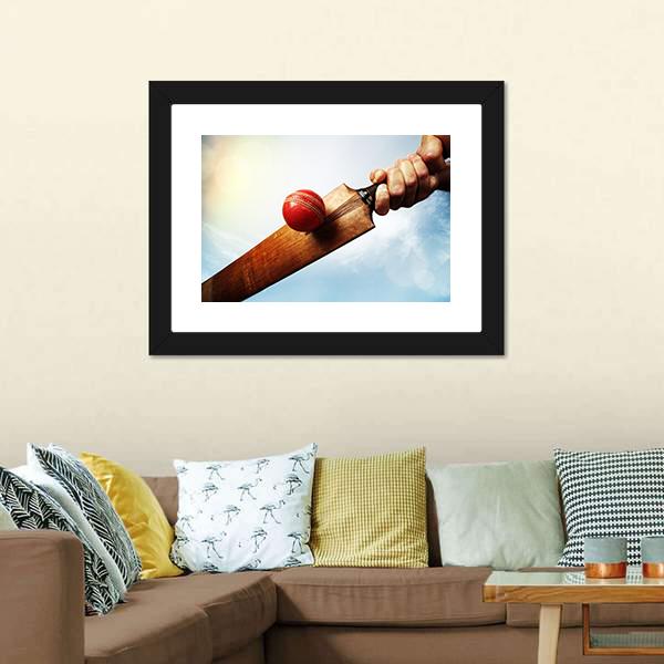 Batsman Hitting A Ball Canvas Wall Art-1 Piece-Framed Print-20" x 16"-Tiaracle